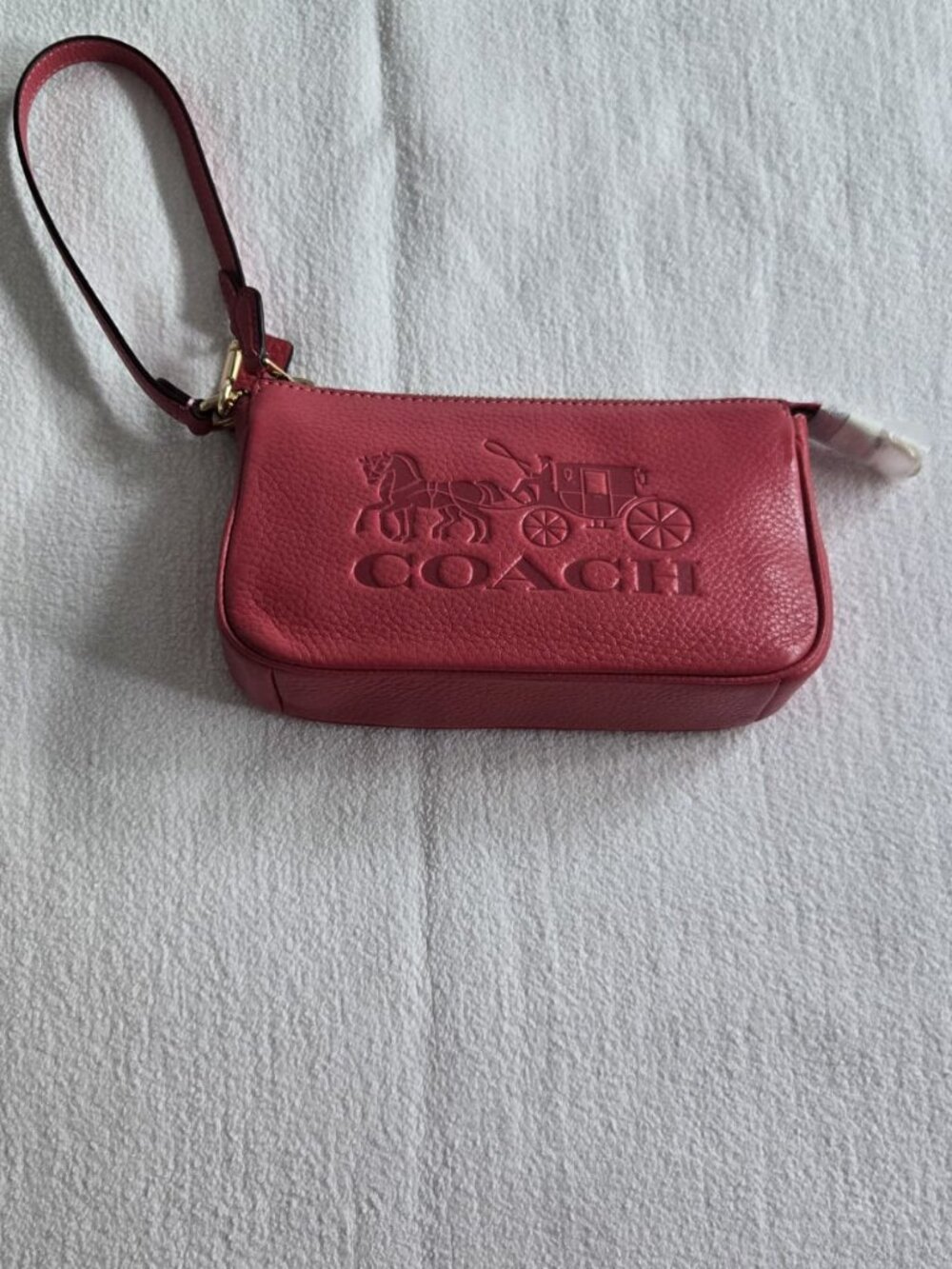 NWT Coach Horse & Carriage Strawberry Haze Leather Wristlet/Mini Bag